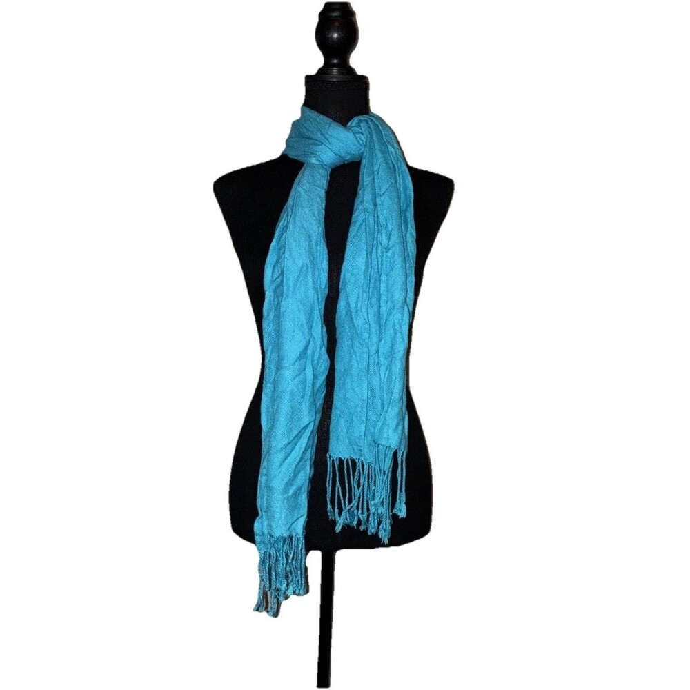Long Wide, Fringe Turquoise Scarf